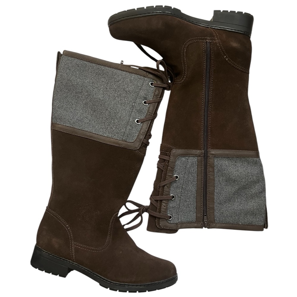 Clarks Brown Suede Leather and Wool Knee High Boots. Size 9